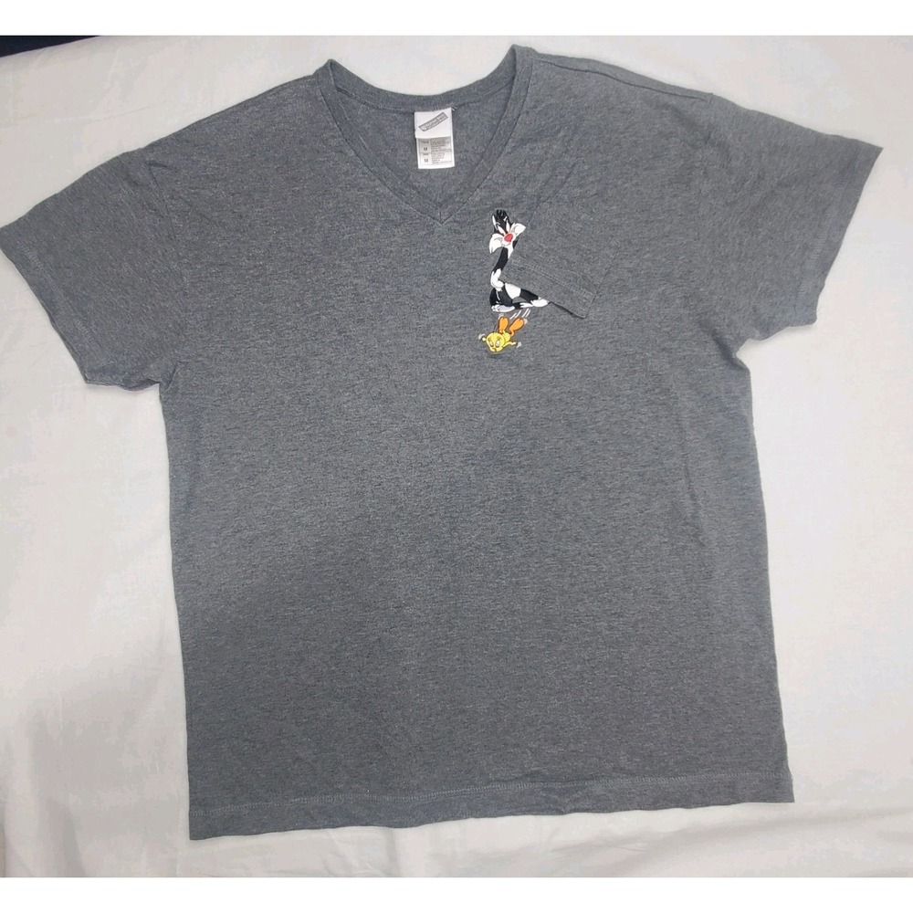 Warner Bros Studio Looney Tunes Tweety Sylvester Grey T-shirt Embroidered WM Med